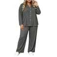 thumbnail image 1 of JnLxul Plus Size Pajamas for Women 2 Piece Sets Long Sleeve Button down Lapel Loose Tops and Pants Homewear Sleepwear Set, 1 of 6