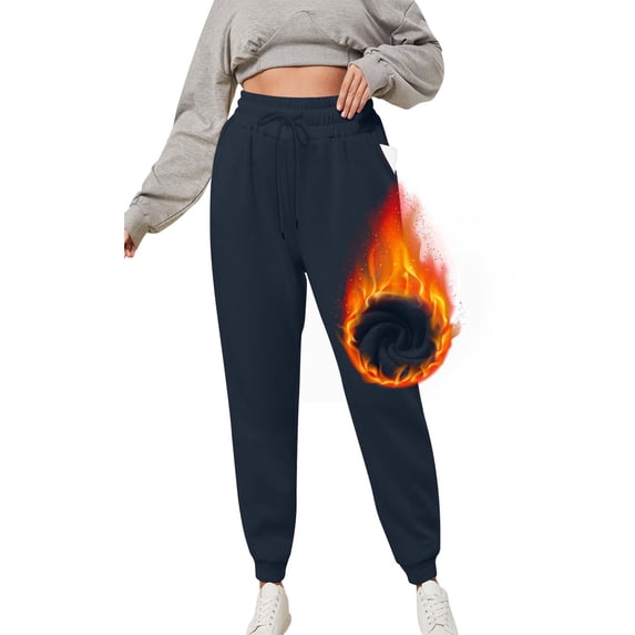 JnLxul Plus Size Pants for Women High Waisted Elastic Drawstring Warm Fall Winter Leggings Running Atheltic Pants with Pockets(3X-Large,Navy)