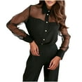 thumbnail image 1 of JnLxul Shirts for Women Long Sleeve Mesh Patchwork Button down Turndown Collar Dressy Casual Going out Tops(X-Large), 1 of 6