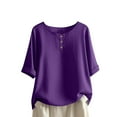 thumbnail image 1 of JnLxul Summer Tops for Women Elbow Length Sleeve Scoop Neck Button T-Shirts Casual Loose Lightweight Tops, 1 of 5