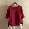 thumbnail image 1 of JnLxul Summer Tops for Women Elbow Length Sleeve Scoop Neck Button T-Shirts Casual Loose Lightweight Tops, 1 of 5