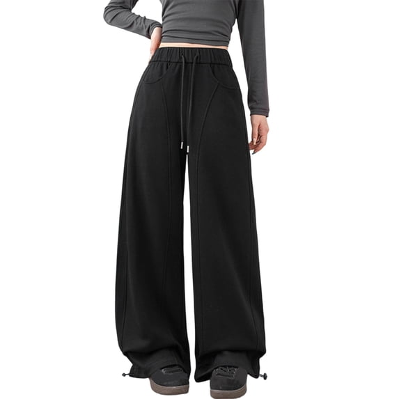 JnLxul Sweatpants for Women Wide Leg Elastic Waist Drawstring Baggy Casual Adjustable Bottom Jogger Sweatpants with Pockets(Large)