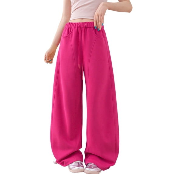 JnLxul Sweatpants for Women Wide Leg Elastic Waist Drawstring Baggy Casual Adjustable Bottom Jogger Sweatpants with Pockets(Medium)