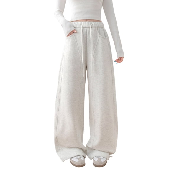 JnLxul Sweatpants for Women Wide Leg Elastic Waist Drawstring Baggy Casual Adjustable Bottom Jogger Sweatpants with Pockets(Small,White)
