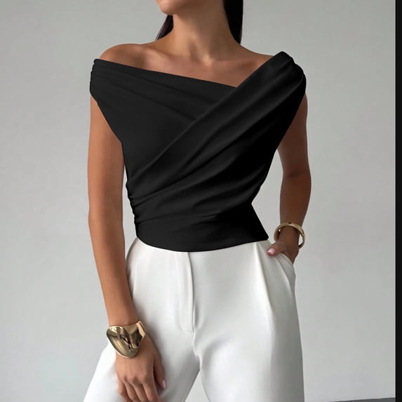 JnLxul Tank Tops for Women Trendy Sleeveless Ruched Front Fitted Crop Tops Casual Summer Trendy Dressy Tee Tops