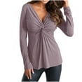thumbnail image 1 of JnLxul Trendy Tops for Women Deep V Neck Chest Twisted Tops Ruffled Hem Long Sleeve Shirts Fall Cute Tops, 1 of 6