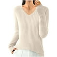 thumbnail image 1 of JnLxul Trendy Tops for Women Ribbed Knitted V Neck Sweater Long Sleeve Fall Spring Pullover Casual Wear Dailywear, 1 of 3