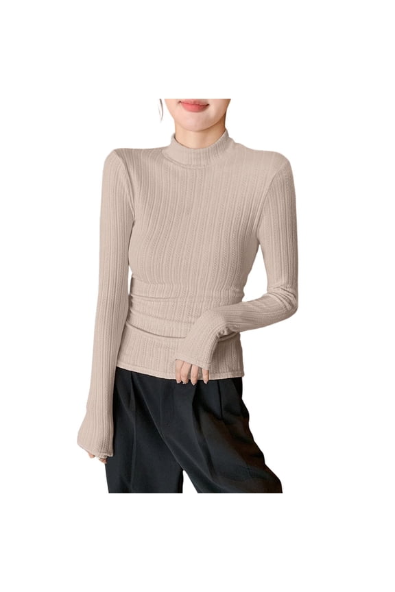Undershirts for Women Long Sleeve Mock Neck Slim Fitting Ribbed Comfy Stretchy Casual Trendy Tops