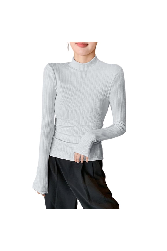 Undershirts for Women Long Sleeve Mock Neck Slim Fitting Ribbed Comfy Stretchy Casual Trendy Tops