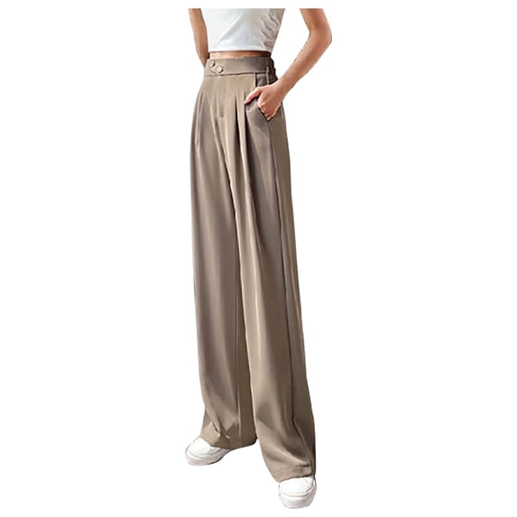 JnLxul Wide Leg Pants for Women High Waisted Button Draped Loose Dressy Casual Business Officewear Pants with Pockets(3X-Large,Khaki)