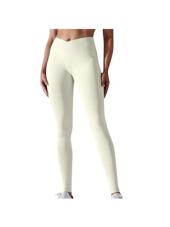 Workout Pants for Women Casual Athletic High Waisted Seamless Stretchy Butt Lifting Yoga Running Pants(Medium,White)
