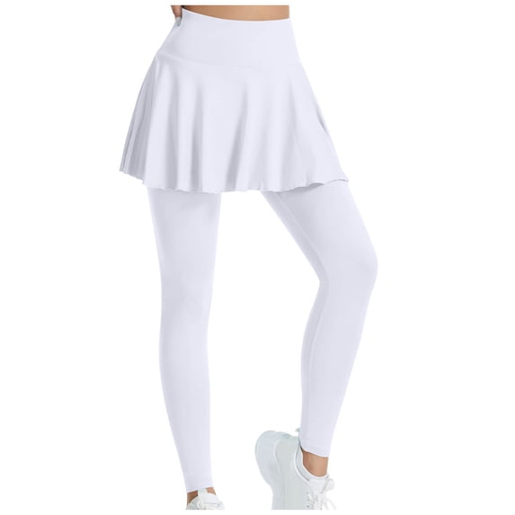 JnLxul Yoga Pants for Women 2 in 1 Casual Trendy Skorts High Waisted Stretchy Quick-Dry Workout Running Tennis Pants(X-Large,White)
