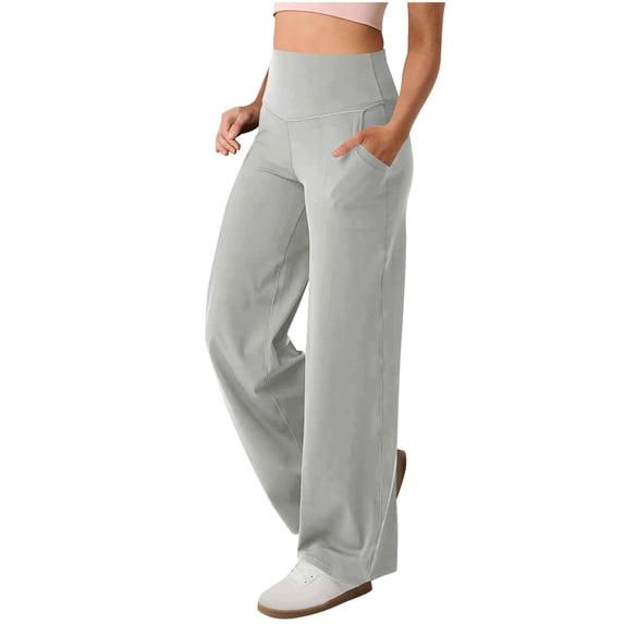 JnLxul Yoga Pants for Women Casual Workout Loose High Waisted Straight Leg Stretchy Fall Winter Bottom Pants with Pockets(XX-Large,Gray)