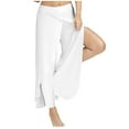 thumbnail image 1 of JnLxul Yoga Pants for Women Wide Leg Baggy Chiffon Flowy High Waisted Split Ruffle Casual Pants for Dance Training(X-Large,White), 1 of 6