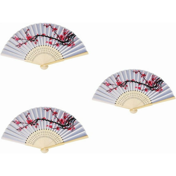 Jngnaor 3 Pack Chinese Style Delicate Cherry Blossom Design Folding Hand Fan for Wedding Dancing Party Favors Gifts
