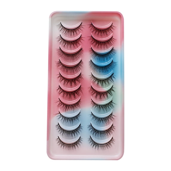 Jnismy 10 Pairs/Box False Lashes Wispy Curly 3D Effect Exaggerate Bushy Makeup Reusable Natural Look Artificial Eyelashes for Dating