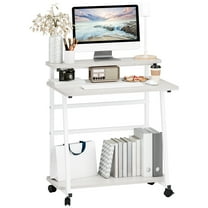 Jnismy 32" Computer Desk Home Office Desk Writing Gaming Table with Monitor Stand (White)