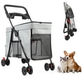 thumbnail image 1 of Jnismy 4 Wheels Foldable Pet Stroller,Dog Stroller,Outdoor Travel Dog Cart with 360-Degree Wheels,5 Ventilation Windows and Removable Tray,Gray, 1 of 7