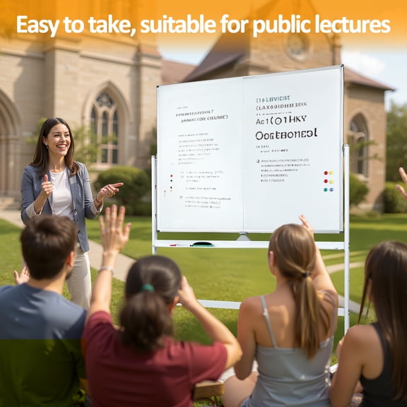 Jnismy 48" X 36" Folded Double Sided Mobile Magnetic Rolling Whiteboard,Large Reversible Wall Planner Dry Erase Board with Height Adjustable Aluminum Frame,White