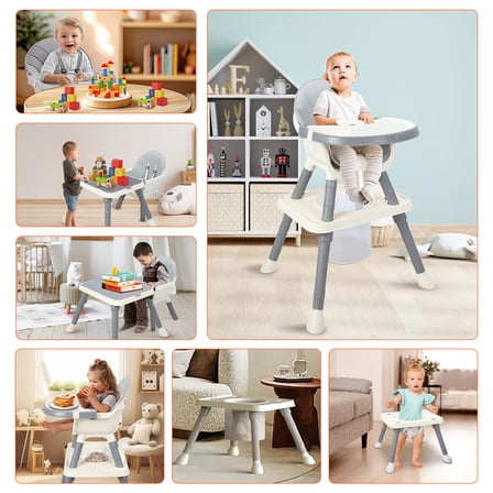 Jnismy 8 in 1 Baby Highchair,Convertible High Chairs for Toddlers, Multi-functional Baby Eating High Chair Children Dining Chair, Height Adjustable with Removable Dish,Grey