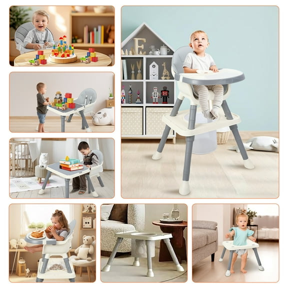 Jnismy 8 in 1 Baby Highchair,Convertible High Chairs for Toddlers, Multi-functional Baby Eating High Chair Children Dining Chair, Height Adjustable with Removable Dish,Grey