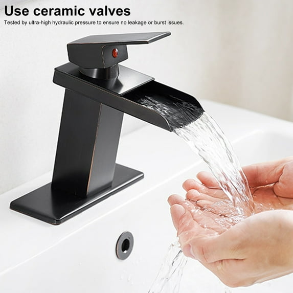 Jnismy Brushed Nickel Basin Mixer Tap Faucet Single Handle Single Hole Lavatory Faucet with Supply Hose Plate Sloped Body Brass Construction _Black