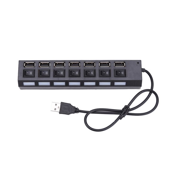 Jnismy Compact USB 2.0 Adapter Hub with 7 Ports Universal Widely Compatible LED High-speed Power ON/OFF USB Splitter Dock