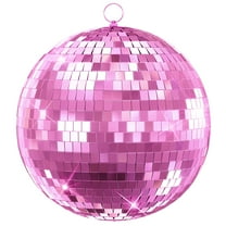 Jnismy Disco Ball, 12" Mirror Disco Ball, Light Effect Mirror Ball with Hanging Ring _Pink