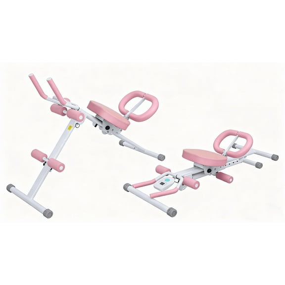 Jnismy Foldable Abdominal Trainers Fitness Equipment Machine with Lcd Data Display Screen,5 Levels Adjustable Ab Machine Full Body Workout Abdominal Exercise Machine,Thickened Foam Handle,Pink