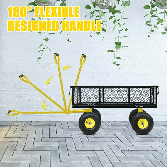 Jnismy Garden Cart Heavy Duty 880 Lbs Capacity,Utility Cart Wagon with Removable Sides and 180°rotating Handle for Yard, Lawn and Garden Hauler (Yellow)