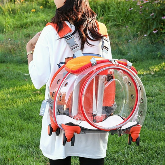 Jnismy Pet Trolley Case Portable Pet Travel Carrier Cats Dogs Backpack,Clear Ventilation Holes Silent Wheels Convenient,Orange
