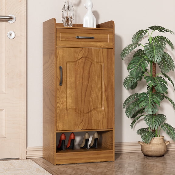 Jnismy Shoe Cabinet Freestanding Shoe Cabinet Organizer Shoes Storage Cabinet for Entryway, Narrow Shoe Rack Cabinet with Drawer (Ebony)