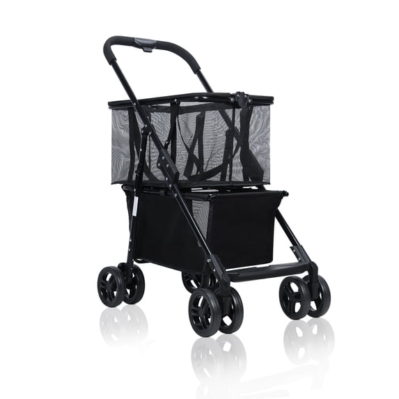 Jnismy Shopping Cart, Collapsible Utility Trolley Cart, Detachable Carry Bag with Wheels, Stroller Foldable Personal Shopping Cart _Black