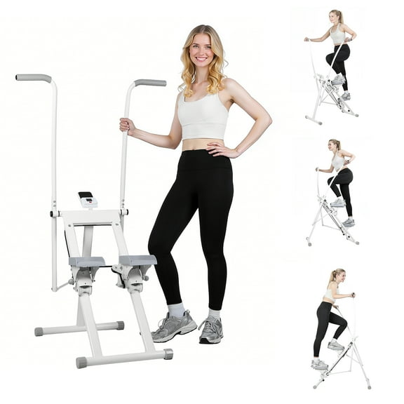 Jnismy Stair Stepper for Home Gym Exercise,Compact Folding Vertical Climber Cardio Exercise Machine Full Body Workout Machine with Adjustable Handlebar & Pedals,265lbs Load,White