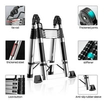 Jnismy Telescoping Extension Ladder,Stainless Steel Folding Telescopic Ladder with Locking Mechanism,MultiPurpose Collapsible Ladder for Home or RV Outdoor Work, Heavy Duty 330 lbs Load _Black Silver