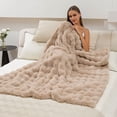 thumbnail image 1 of Jnismy Throw Blanket Thickened Fuzzy Plush Faux Rabbit Fur Blanket,Solid Color Square Bubble Design Cozy Warm Quilt,Camel, 1 of 13
