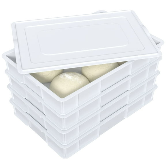 Jnktka 4 Pack Stackable Pizza Dough Proofing Box, Commercial Dough Proofing Tray with Lid, White