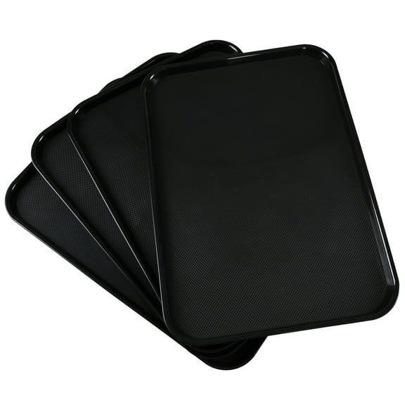Jnktka Extra Large Plastic Tray for Multi-purpose, Black Rectangle Serving Tray, Set of 4