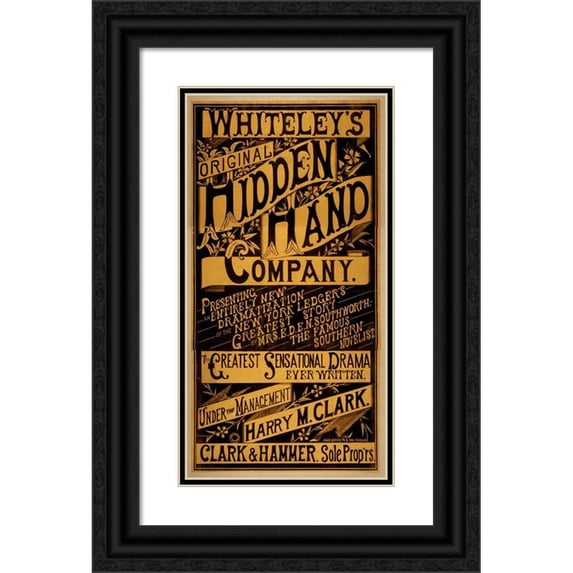 Jno. B. Jeffery 11x18 Black Ornate Wood Framed Double Matted Museum Art Print Titled - Whiteley's Original Hidden Hand Company (1884)