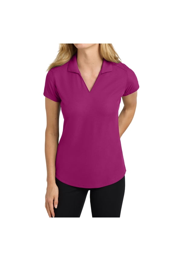 Womens V-Neck Racer Mesh Magenta Polo Shirt Short Sleeve Moisture Wicking Tee Shirts L
