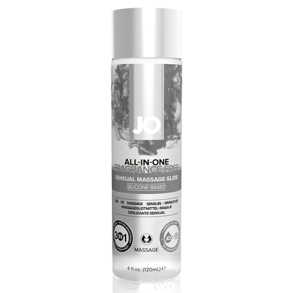 JO All-in-One Silicone-Based Personal Lubricant, Long-Lasting Lube & Massage Glide Oil, Fragrance-Free, 4 fl oz