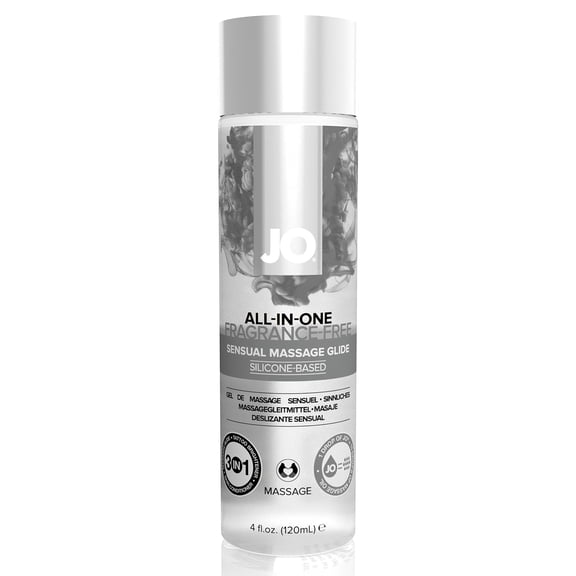 JO All-in-One Silicone-Based Personal Lubricant, Long-Lasting Lube & Massage Glide Oil, Fragrance-Free, 4 fl oz