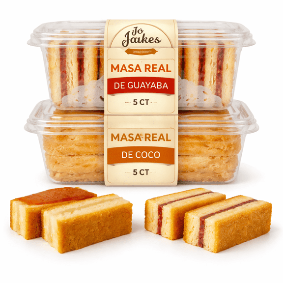 Jo Bakes Masa real Guava & Coconut Bars 5 Count | Panetela Fruitcake | Bakery Style Snack