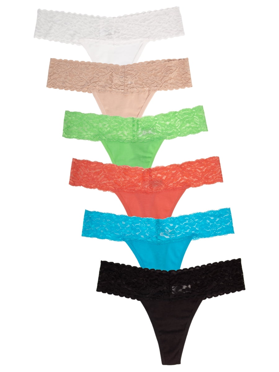 Jo & Bette 6 Pack Womens Panties Cotton Lace Thongs Underwear with