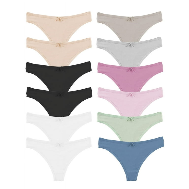 Jo & Bette Cotton Thong Underwear, Womens Lingerie Panties Set, 6 or 12 Pack