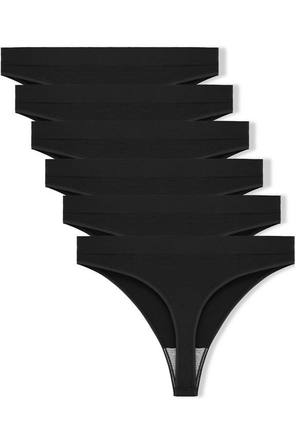 Women Thong Panties, High-waisted Briefs, Women Cotton Underwear 6 Pack