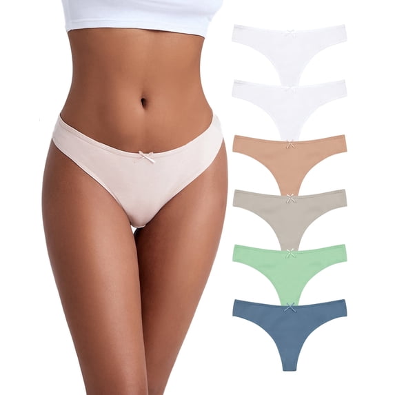 Jo & Bette Women's Cotton Thong Panties, 6-Pack, Blue