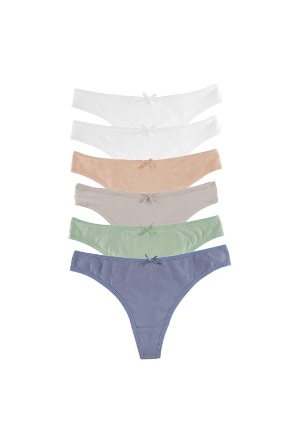 Women's Breathable Cotton Thong Lingerie Panties, 6-Pack, Blue XL