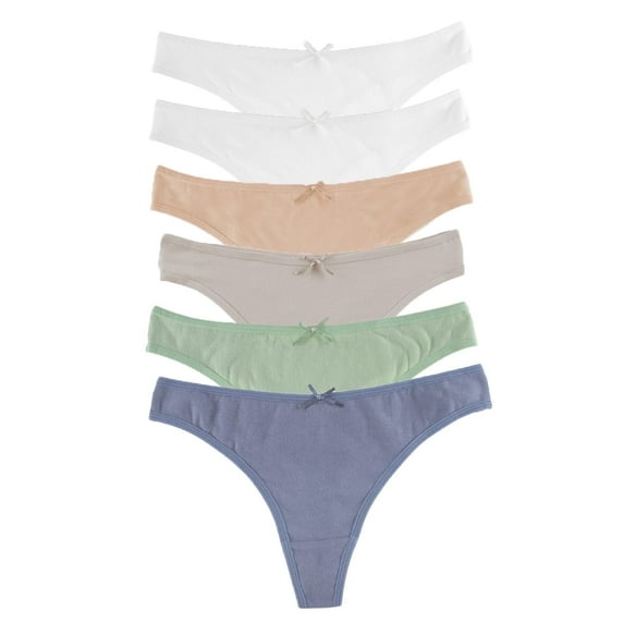 Jo & Bette Women's Breathable Cotton Thong Lingerie Panties, 6-Pack, Blue L