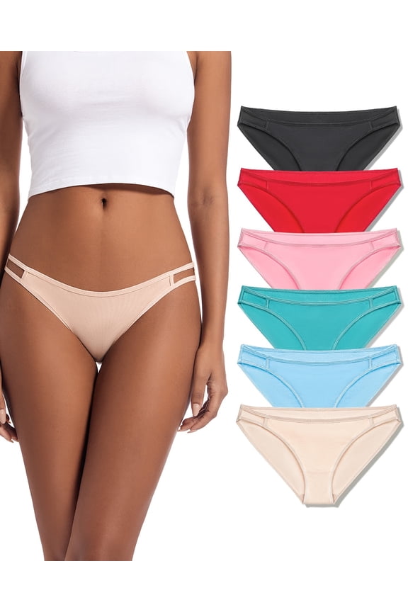 Women's String Bikini Panties, Cotton Thong Underwear, 6-pack, Soft 44-45 Hips